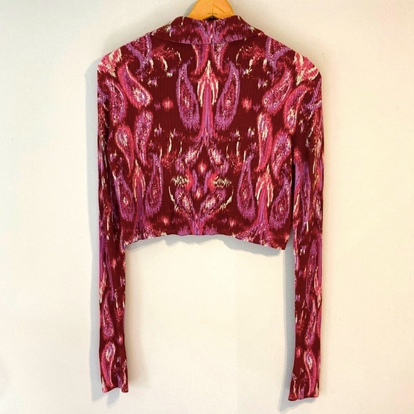Free People Cherie ribbed v neck sweater in wine abstract swirl paisley print - Picture 5 of 8